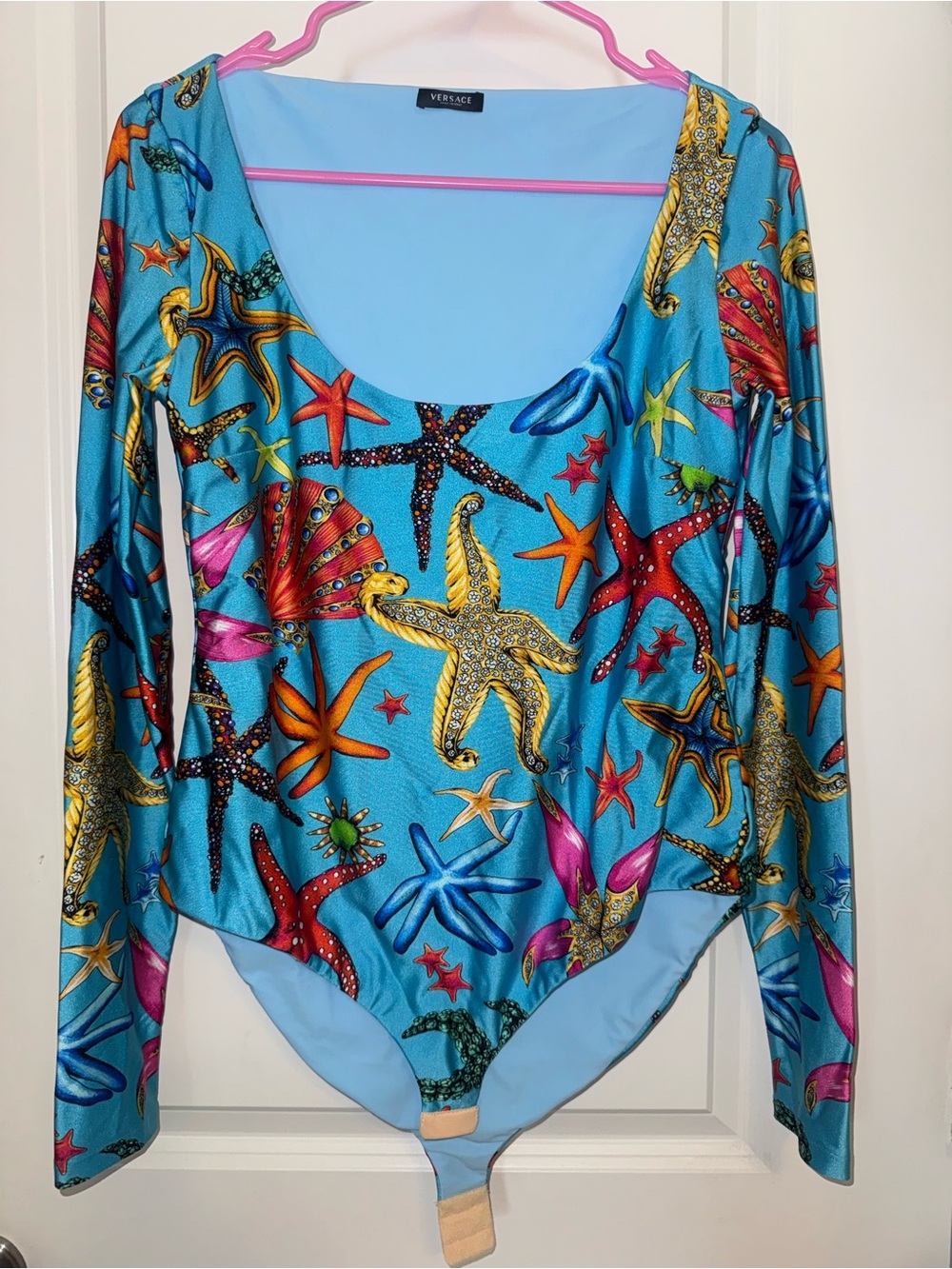 Versace Women’s Blue Starfish Print One-Piece Bodysuit